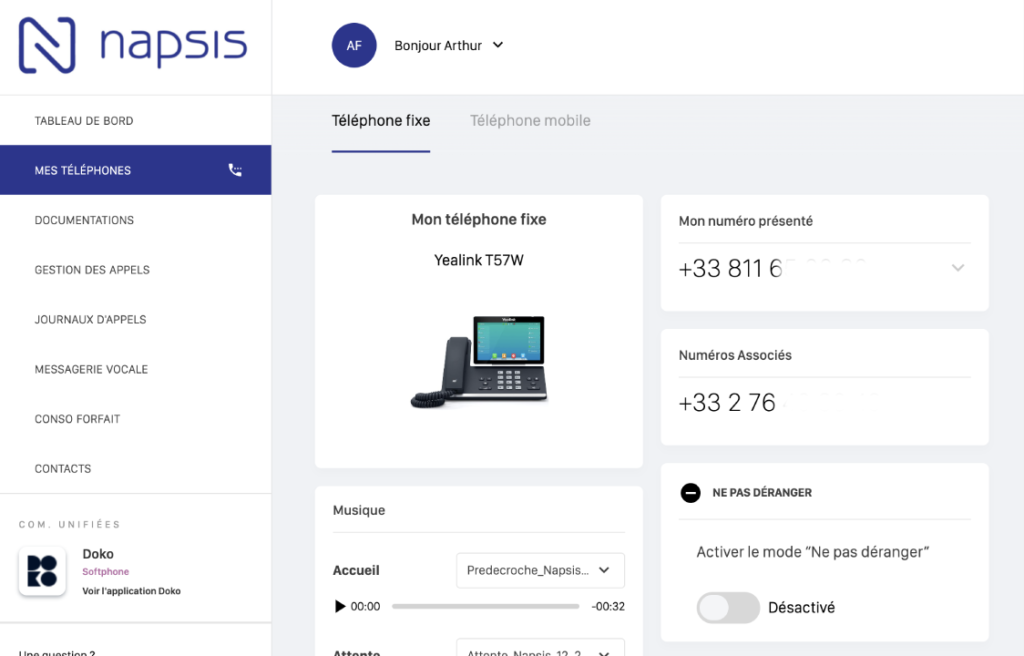 Interface réglage softphone