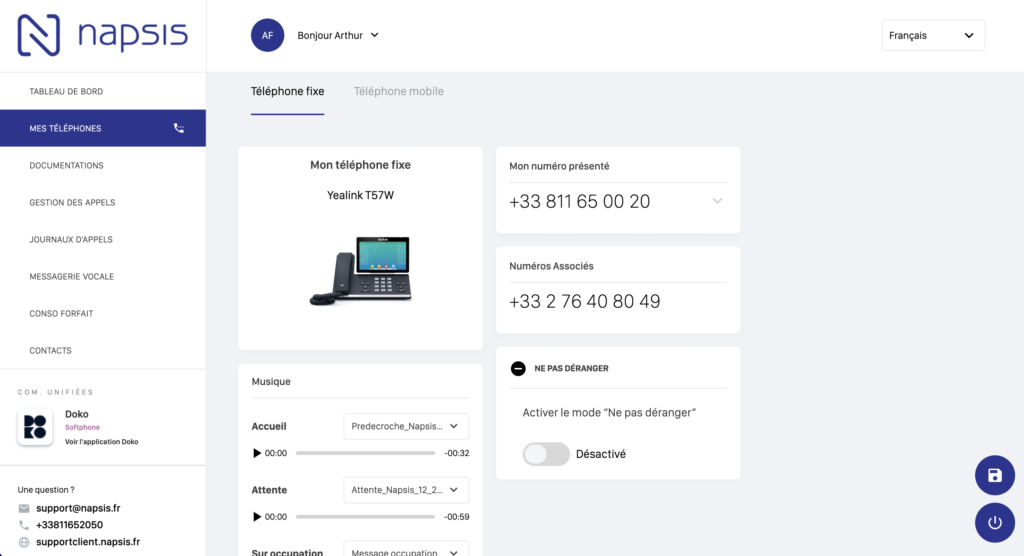Paramétrage du softphone DOKO
